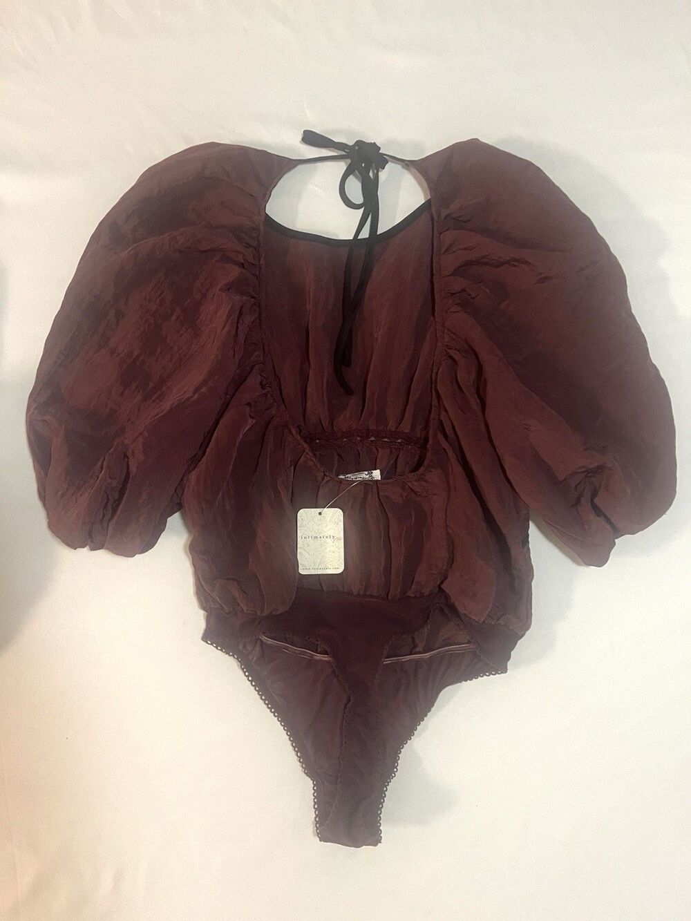 Free People Sweet Talker Thong Bodysuit S Shiraz Puff Sleeves Coquette Top Boho